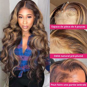 💥100% Human Hair Light Brown with Blonde Highlights Body Wave Wig💥NWT